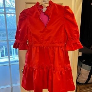 Gretchen Scott red dress with pink lining